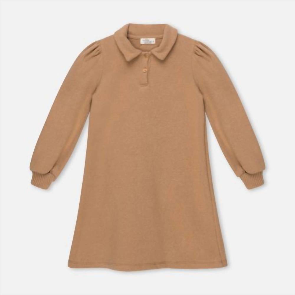 NEW MY LITTLE COZMO kids organic knit dress in camel